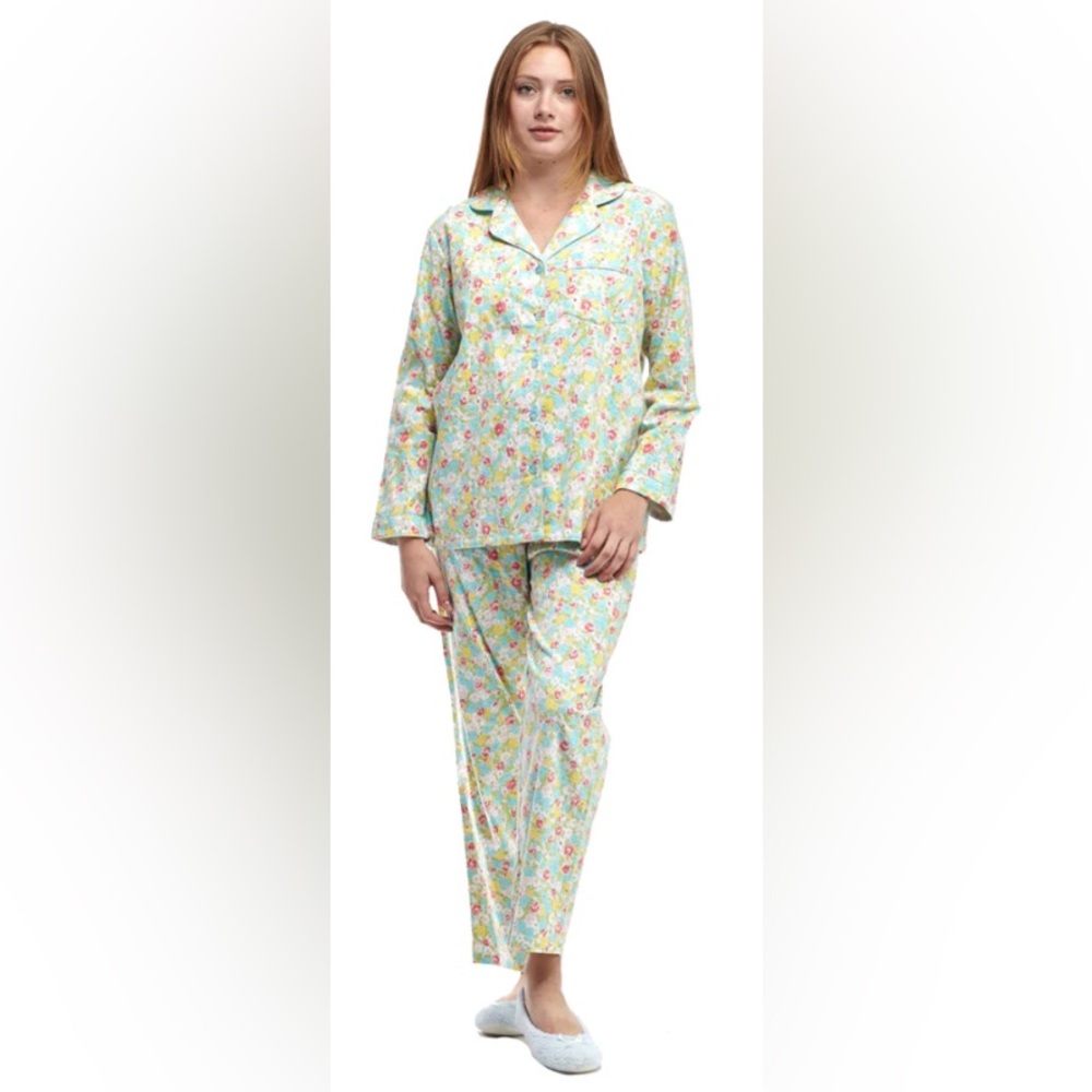 La Cera Long Sleeve Floral Flannel Pajama Set Size M
